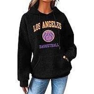 Unbranded Los Angeles Basketball Hoodie Women XL Black Quilted Waffle Pullover